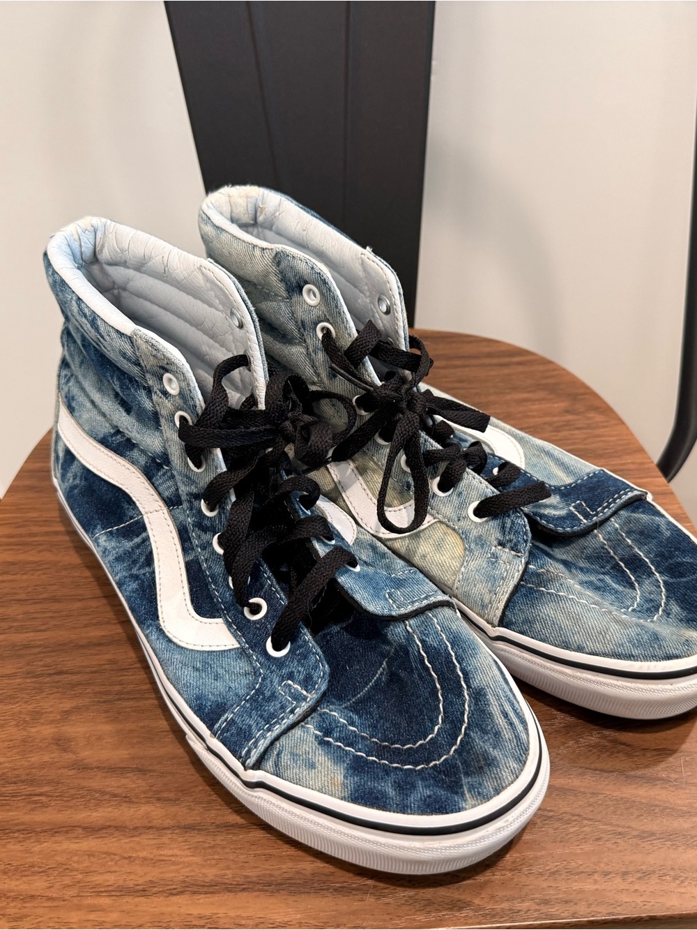 Men's High-Top Vans Canvas Sneakers in Distressed Blue with White Stripe